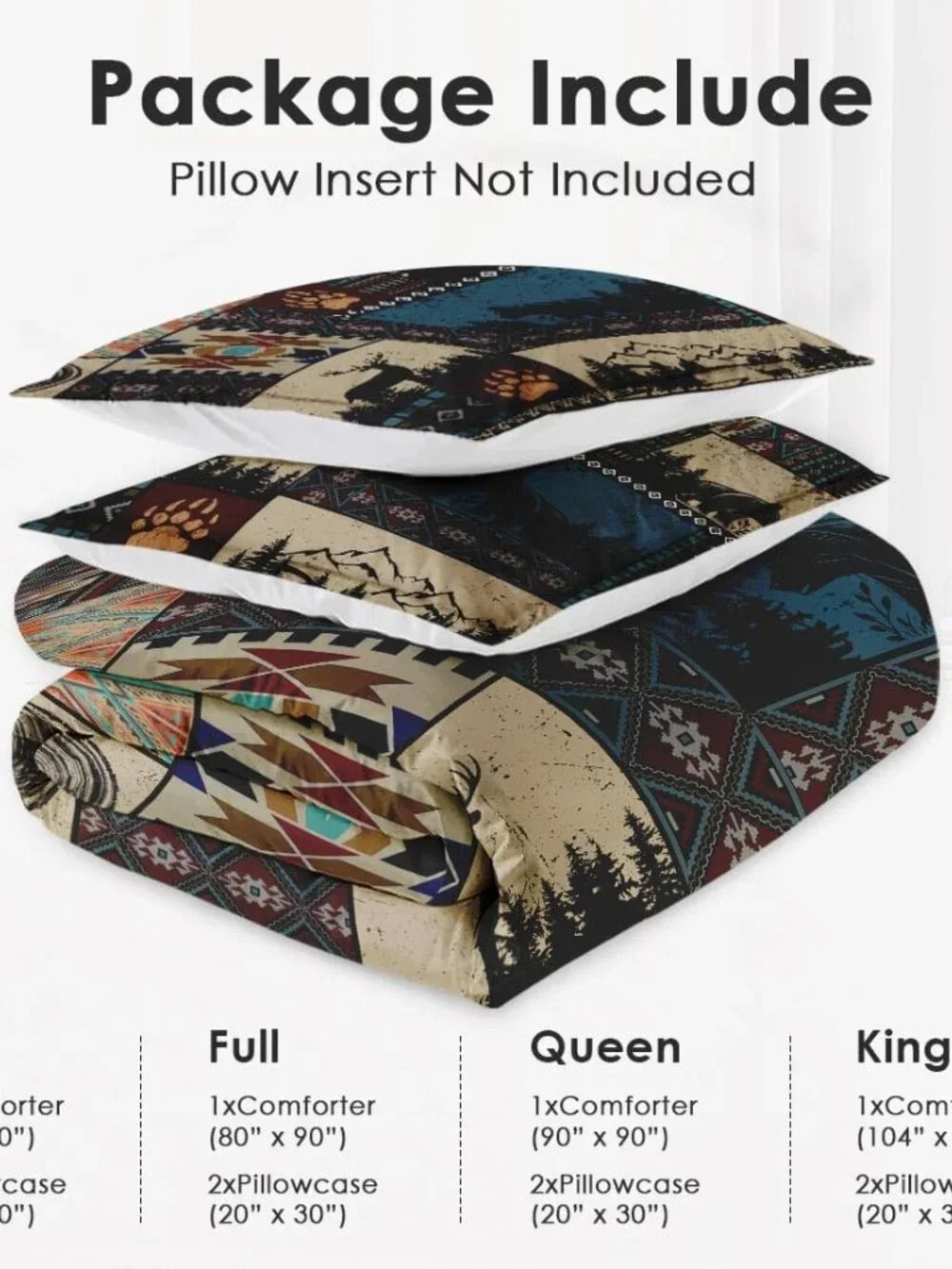 Full Size Comforter Set with 2 Pillowcases, Deer Bear Wildlife 3 Pcs Bedding for